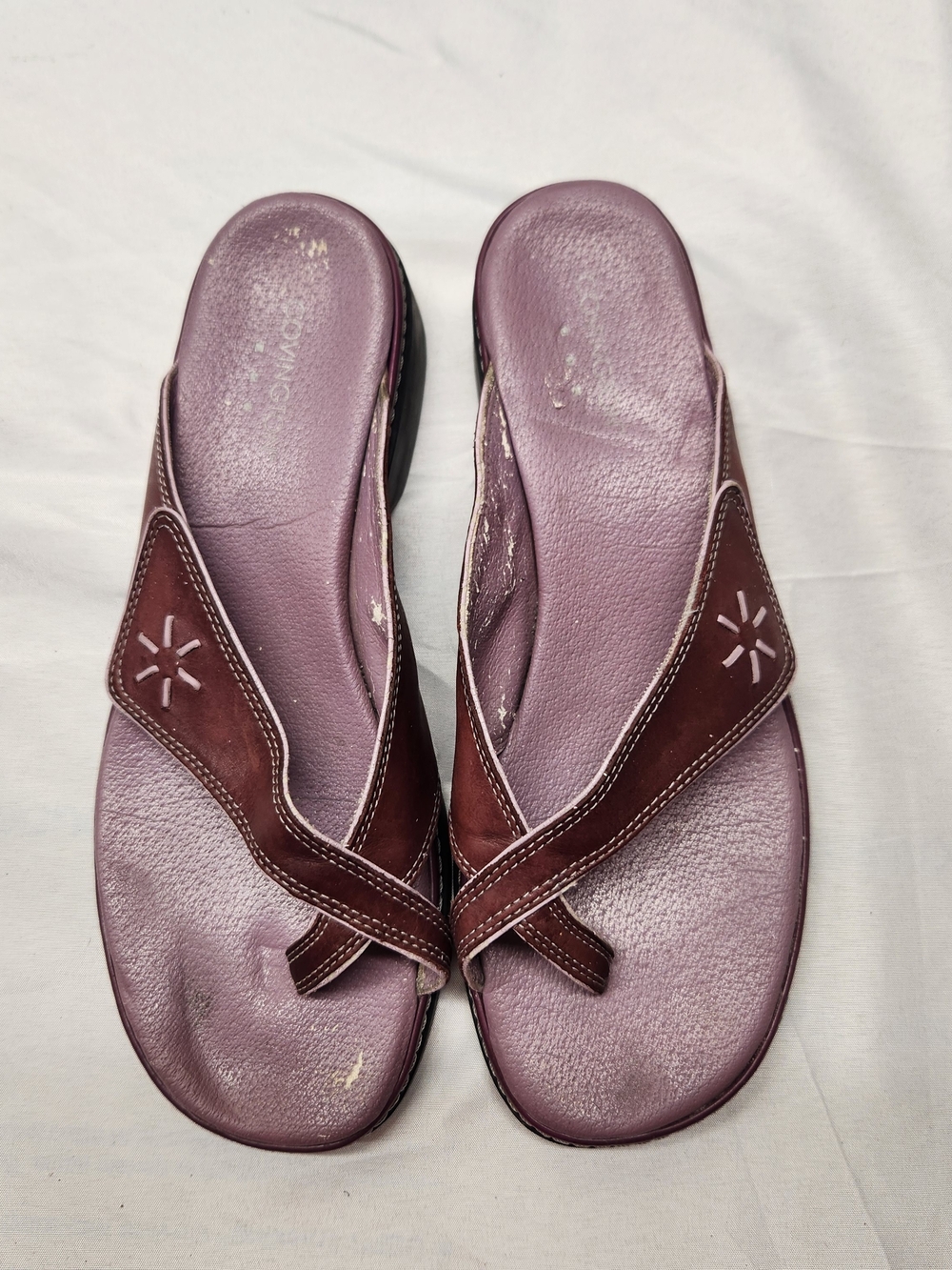 ⭐️Y2K Covington Vintage Leather Purple Wedge Thong Sandals Comfort 10